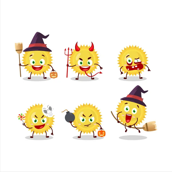 Emoticones Expresión Halloween Con Personaje Dibujos Animados Sol Brillante Ilustración — Vector de stock