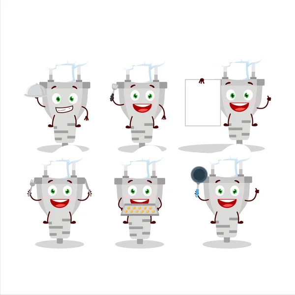 Мультиплікаційний Персонаж Білого Штекера Різними Кухарськими Смайликами Векторні Ілюстрації — стоковий вектор