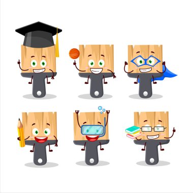 Boya fırçası öğrencisi çeşitli ifadeleri olan çizgi film karakteri. Vektör illüstrasyonu