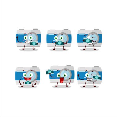 Cep kamerası çizgi film karakteri ile fotoğrafçılık mesleği simgesi. Vektör illüstrasyonu