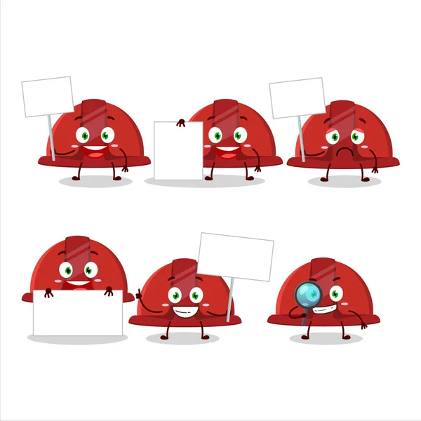 Rode Constructie Helm Cartoon Karakter Brengen Informatiebord Vectorillustratie — Stockvector