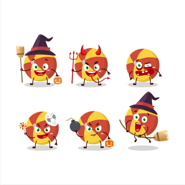 Emoticon Espressione Halloween Con Personaggio Dei Cartoni Animati Strisce Rosse — Vettoriale Stock