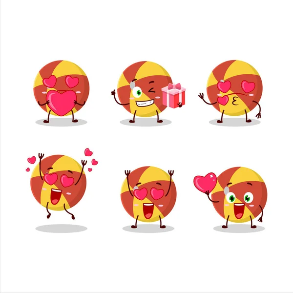 Listras Vermelhas Bola Praia Personagem Desenho Animado Com Amor Bonito —  Vetores de Stock