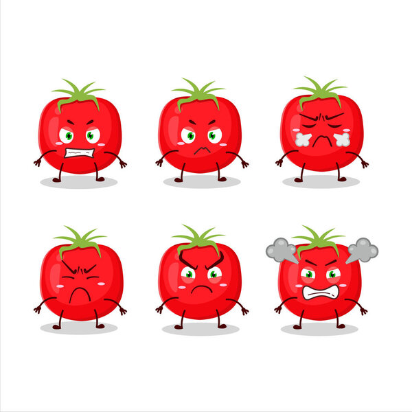 Tomato cartoon character with various angry expressions. Vector illustration