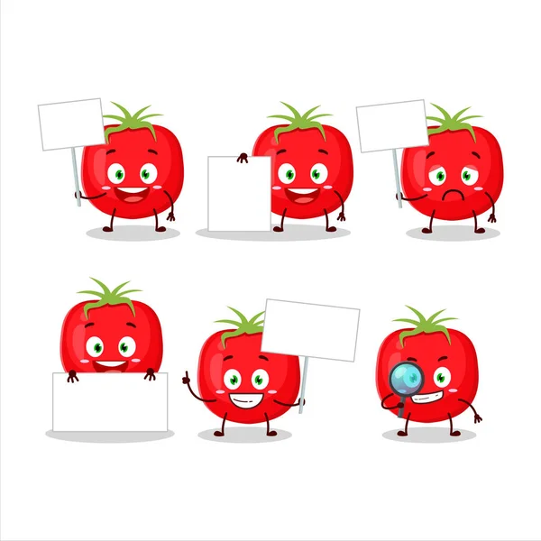Tomaten Zeichentrickfiguren Bringen Infotafel Vektorillustration — Stockvektor