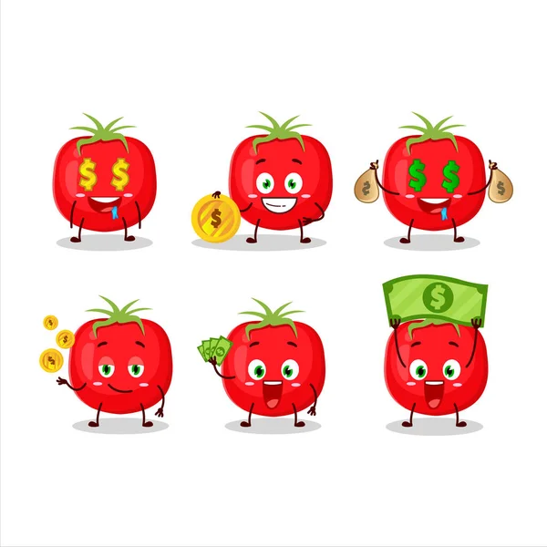 Tomat Tecknad Karaktär Med Söt Emoticon Föra Pengar Vektorillustration — Stock vektor