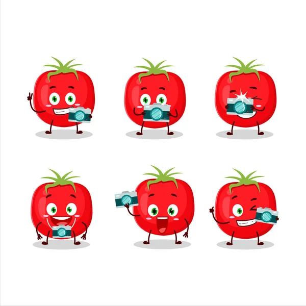 Photographer Profession Emoticon Tomato Cartoon Character Vector Illustration — Stock Vector