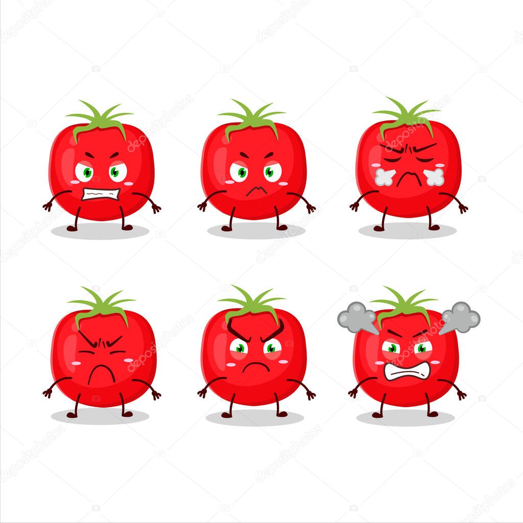 Tomato cartoon character with various angry expressions. Vector illustration