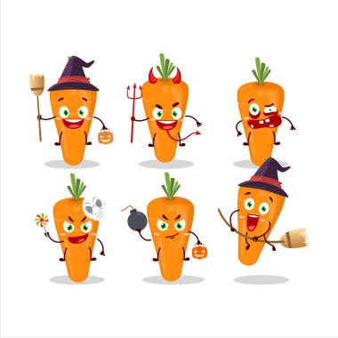 Cadılar Bayramı yüz ifadeleri ve çizgi film karakteri havuç. Vektör illüstrasyonu