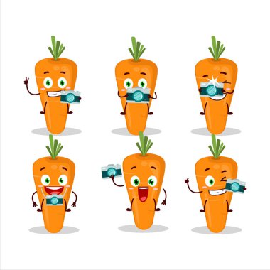 Havuç çizgi film karakteri ile fotoğrafçılık mesleği simgesi. Vektör illüstrasyonu