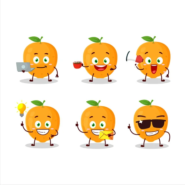Zeichentrickfigur Aus Orangenfrüchten Mit Verschiedenen Arten Von Business Emoticons Vektorillustration — Stockvektor
