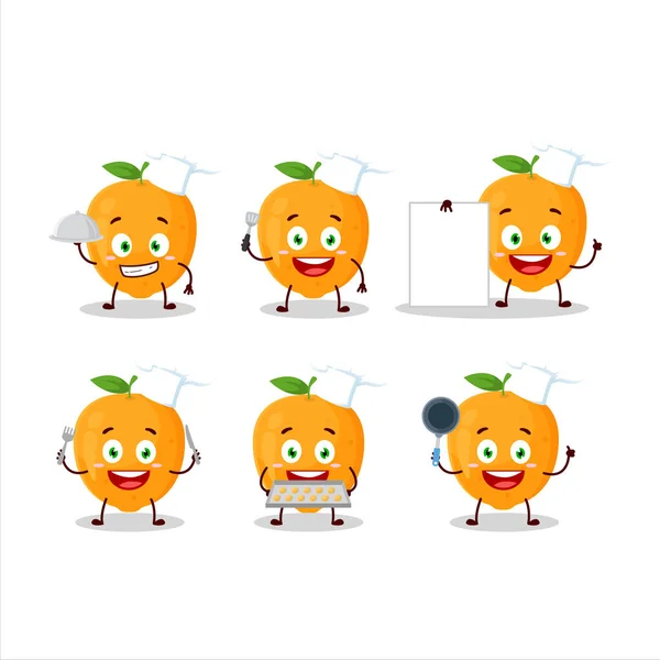 Postać Kreskówki Pomarańczowy Owoc Różnych Emotikonów Szefa Kuchni Ilustracja Wektora — Wektor stockowy