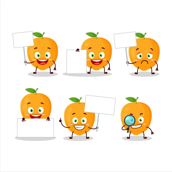 Orange Fruit Cartoon Character Bring Information Board Vector Illustration — Stock Vector