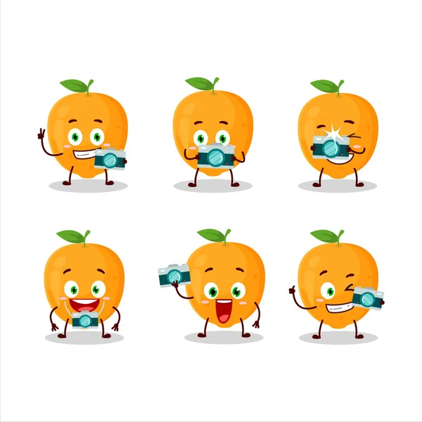 Fotograf Beruf Emoticon Mit Orangenfrucht Cartoon Figur Vektorillustration — Stockvektor