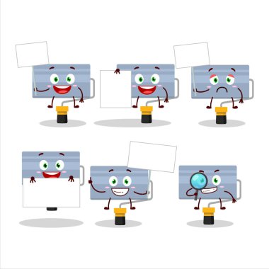 Rulo boya fırçası çizgi film karakteri bilgi panosunu getir. Vektör illüstrasyonu