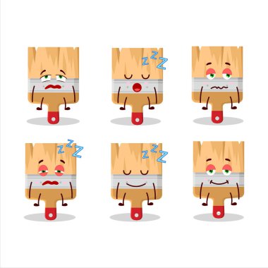 Uykulu ifadeli ahşap boya fırçalarının çizgi film karakteri. Vektör illüstrasyonu