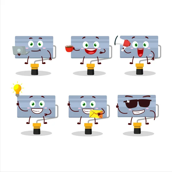 Roll Pinsel Cartoon Figur Mit Verschiedenen Arten Von Business Emoticons — Stockvektor