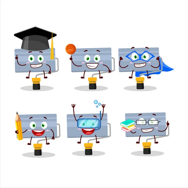 School Student Roll Paint Brush Cartoon Character Various Expressions Vector — Stock Vector