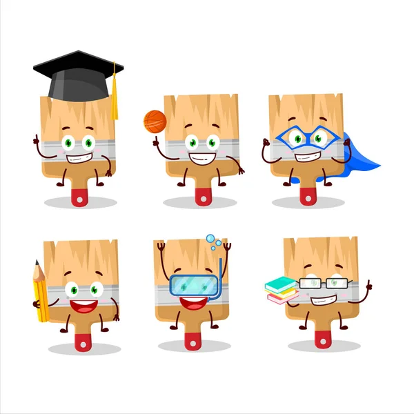 様々な表情を持つ木製ペイントブラシ漫画のキャラクターの学校の学生 ベクターイラスト — ストックベクタ