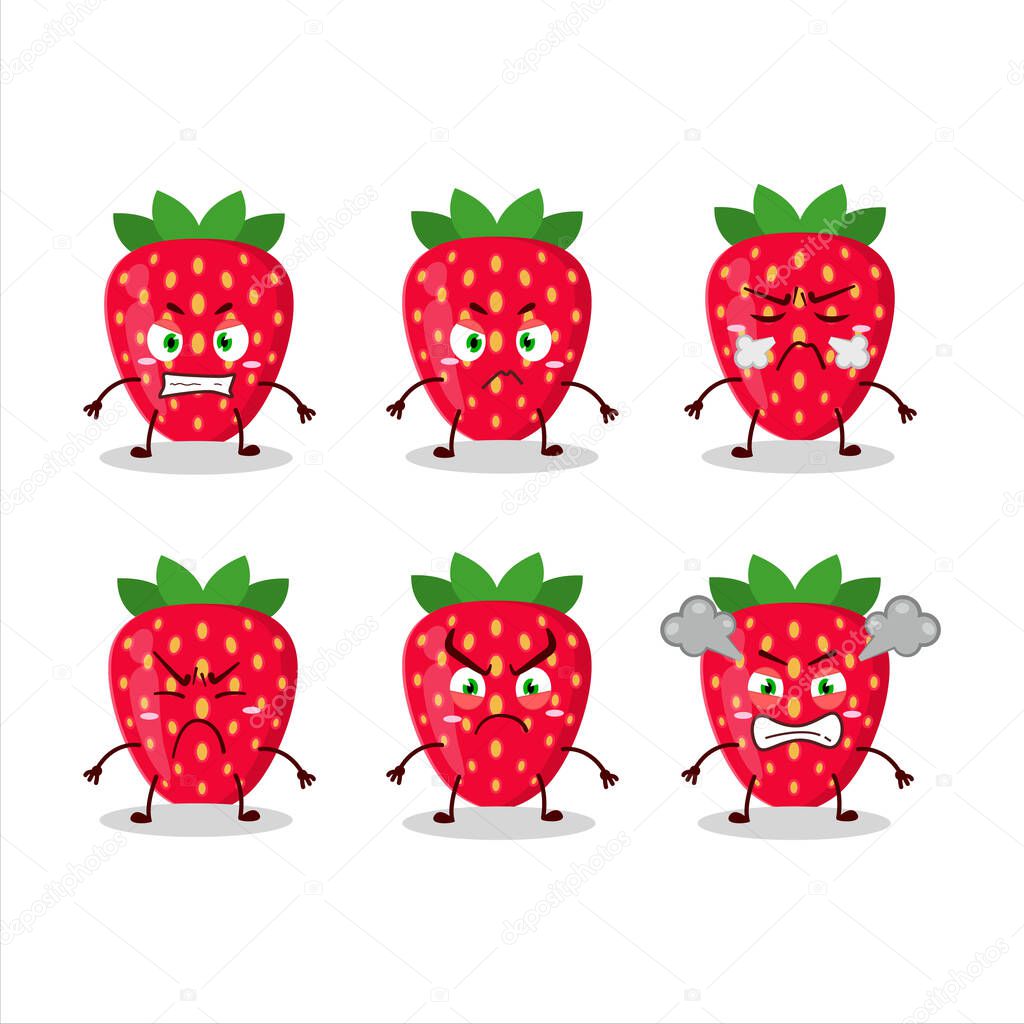 Strawberry cartoon character with various angry expressions. Vector illustration