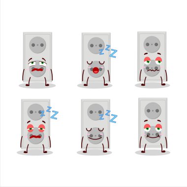 Uykulu ifadeli çift elektrik adaptörünün çizgi film karakteri. Vektör illüstrasyonu