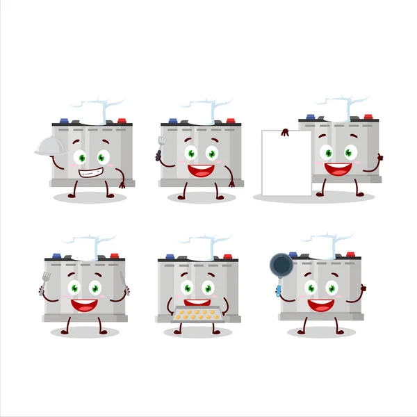 Charakter Kreskówki Akumulator Baterii Różnych Emotikony Szefa Kuchni Ilustracja Wektora — Wektor stockowy