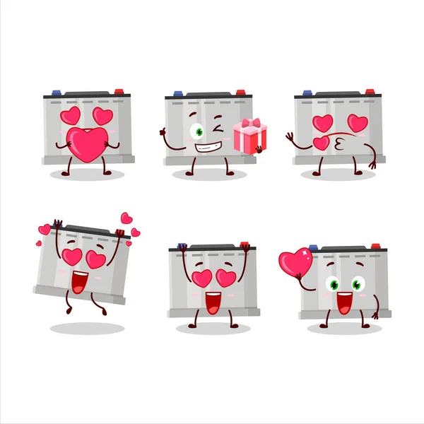 Akku Batterie Cartoon Figur Mit Liebe Süße Emoticon Vektorillustration — Stockvektor