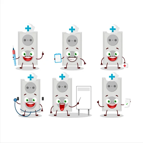 Doctor Profession Emoticon Double Electric Adapter Cartoon Character Vector Illustration — Stock Vector