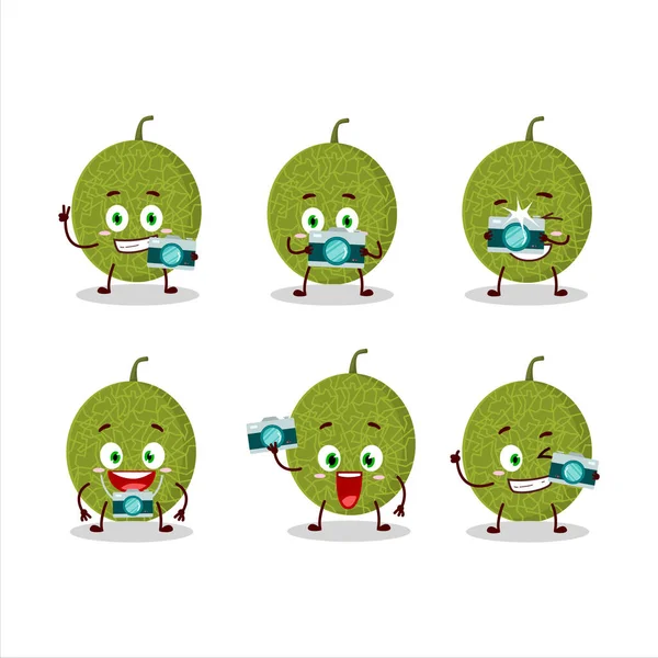 Fotografo Emoticon Professione Con Personaggio Cartone Animato Melone Illustrazione Vettoriale — Vettoriale Stock