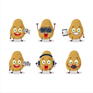 Patates çizgi film karakteri çeşitli şirin ifadelerle oyunlar oynuyor. Vektör illüstrasyonu