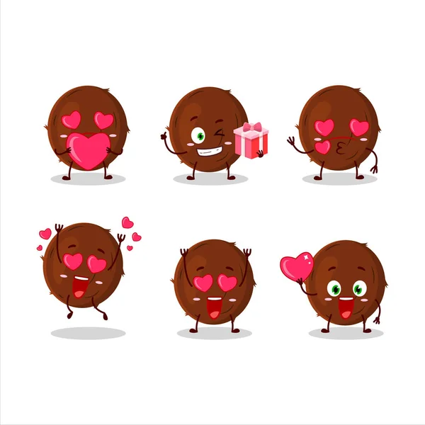 Coconut Personagem Desenho Animado Com Amor Bonito Emoticon Ilustração Vetorial — Vetor de Stock