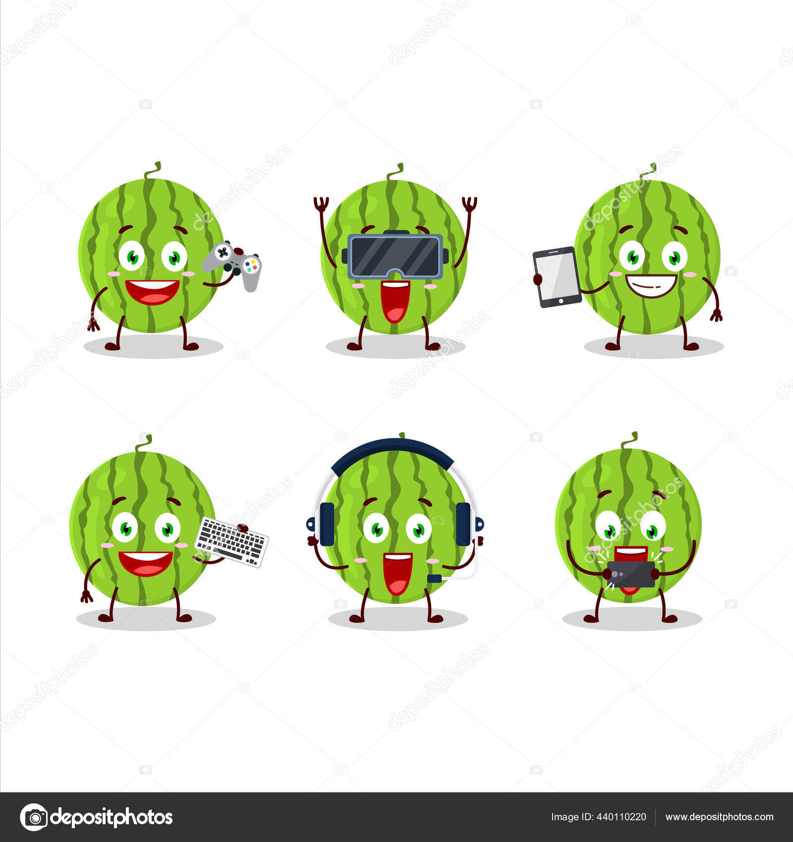 緑のスイカの漫画のキャラクターは さまざまなかわいい絵文字でゲームをプレイしています ベクターイラスト ストックベクター C Kongvector 緑のスイカの漫画のキャラクターは さまざまなかわいい絵文字でゲームをプレイしています ベクターイラスト ストックベクター C Kongvector
