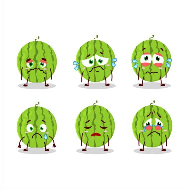 Üzgün suratlı yeşil karpuz çizgi film karakteri. Vektör illüstrasyonu