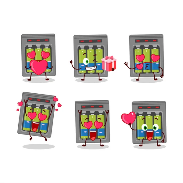 Carga Bateria Elétrica Personagem Desenho Animado Com Amor Bonito Emoticon —  Vetores de Stock