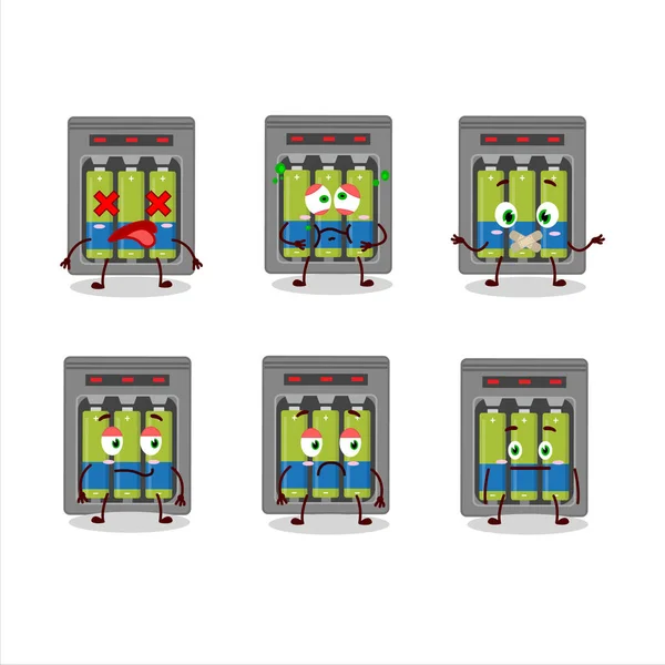 Электрическая Батарея Заряжает Мультяшного Персонажа Выражением Лица Векторная Иллюстрация — стоковый вектор