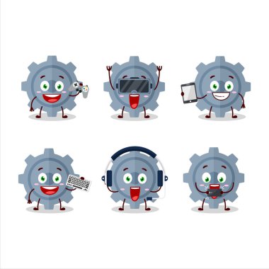 Gear çizgi film karakteri çeşitli şirin ifadelerle oyunlar oynuyor. Vektör illüstrasyonu