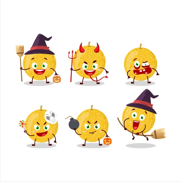 Emoticon Espressione Halloween Con Personaggio Dei Cartoni Animati Melone Giallo — Vettoriale Stock