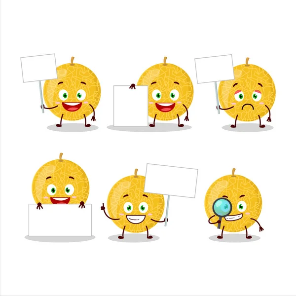 Yellow Melon Cartoon Character Bring Information Board Vector Illustration — Stock Vector