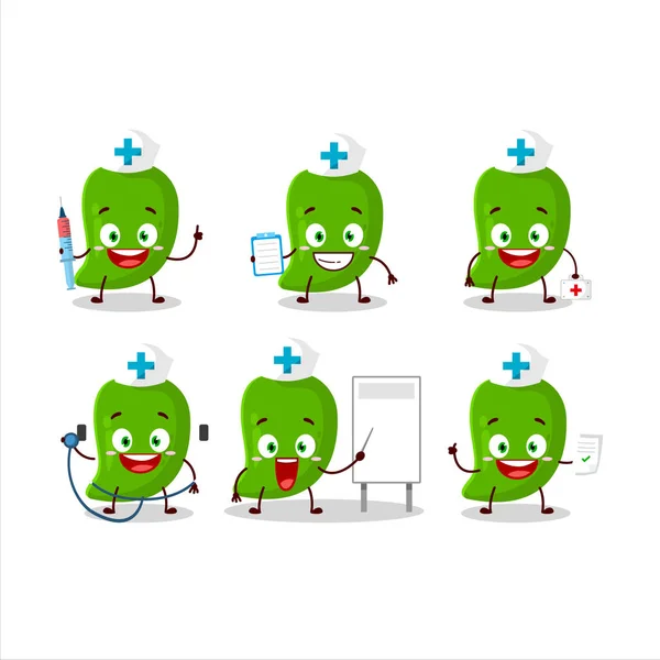 Médecin Émoticône Profession Avec Personnage Dessin Animé Mangue Verte Illustration — Image vectorielle