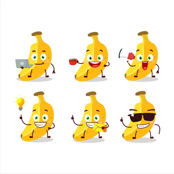 Personagem Desenho Animado Banana Com Vários Tipos Emoticons Negócios Ilustração — Vetor de Stock