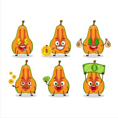 Şirin ifadeli bir papaya çizgi film karakteri para getiriyor. Vektör illüstrasyonu