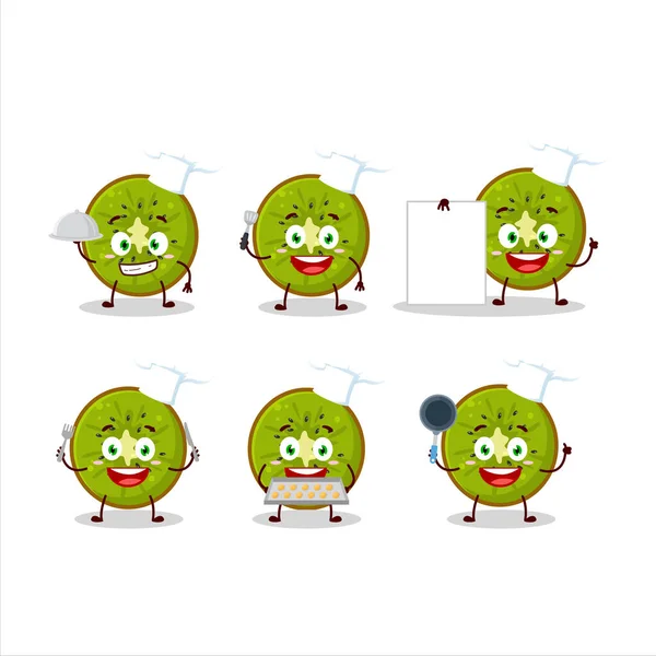 Cartoon Character Slice Kiwi Various Chef Emoticons Vector Illustration — Stock Vector