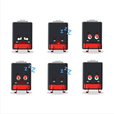 Düşük bataryalı, uykulu bir çizgi film karakteri. Vektör illüstrasyonu