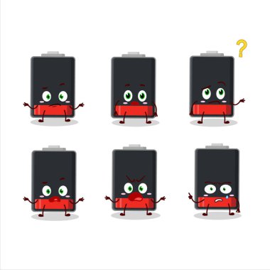 Düşük bataryalı çizgi film karakteri. Vektör illüstrasyonu