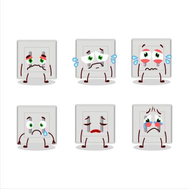 Üzgün ifadeli tek bir elektrik adaptörü çizgi film karakteri. Vektör illüstrasyonu