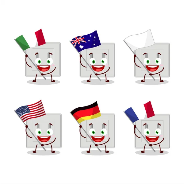 Single Electric Adapter Cartoon Character Bring Flags Various Countries Vector — Stock Vector