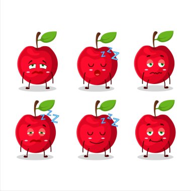 Uykulu suratlı kiraz çizgi film karakteri. Vektör illüstrasyonu