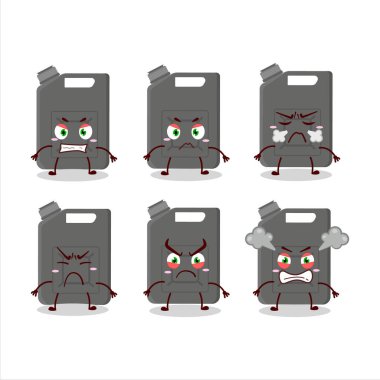 Kızgın ifadeleri olan siyah benzin deposu çizgi film karakteri. Vektör illüstrasyonu