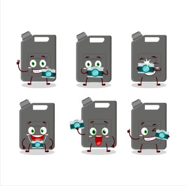 Siyah benzin deposu karikatür karakteri olan fotoğrafçı mesleği simgesi. Vektör illüstrasyonu