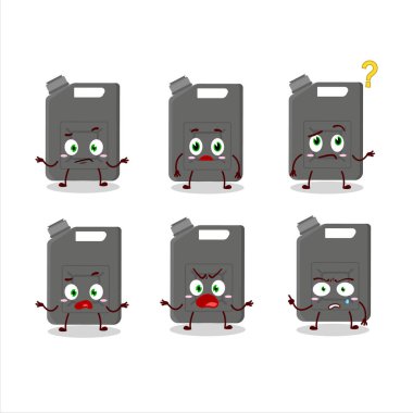 Karikatür karakteri, siyah benzin deposu, hangi ifadeyle. Vektör illüstrasyonu